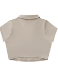 V-Neck Lapel Crop Top - Light Coffee/White
