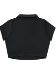V-Neck Lapel Crop Top - Black/White