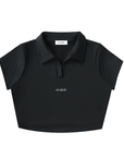 V-Neck Lapel Crop Top - Black/White