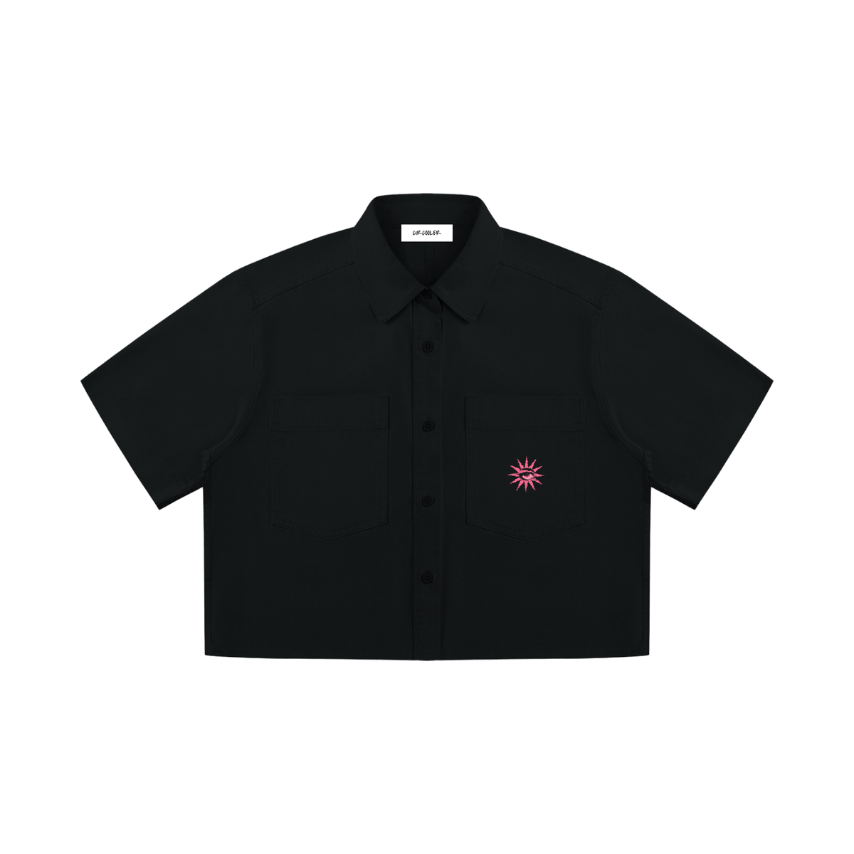 Women’s Crop Short Sleeve Shirt - Black/Pink