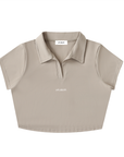 V-Neck Lapel Crop Top - Light Coffee/White