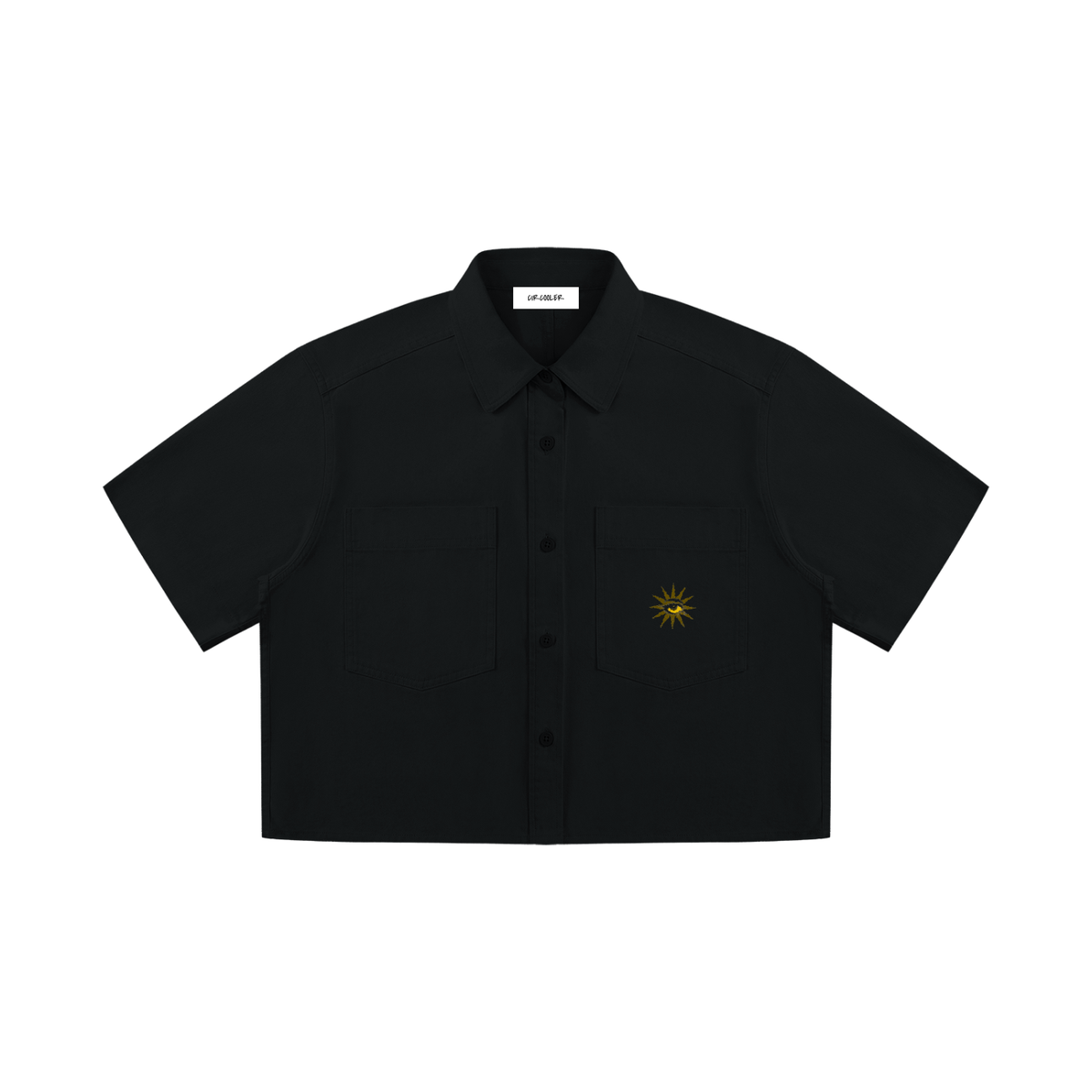 Women's crop short sleeve shirt in black and yellow