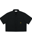 Women's crop short sleeve shirt in black and yellow