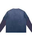 Vintage Wash Distressed Layer T-Shirt Jeans Blue with Purple