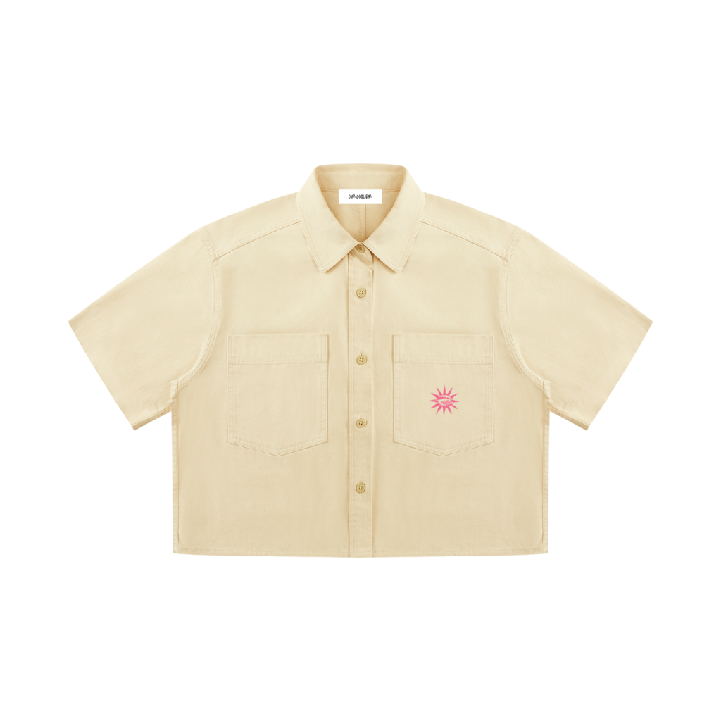 Women’s Crop Short Sleeve Shirt - Apricot/Pink
