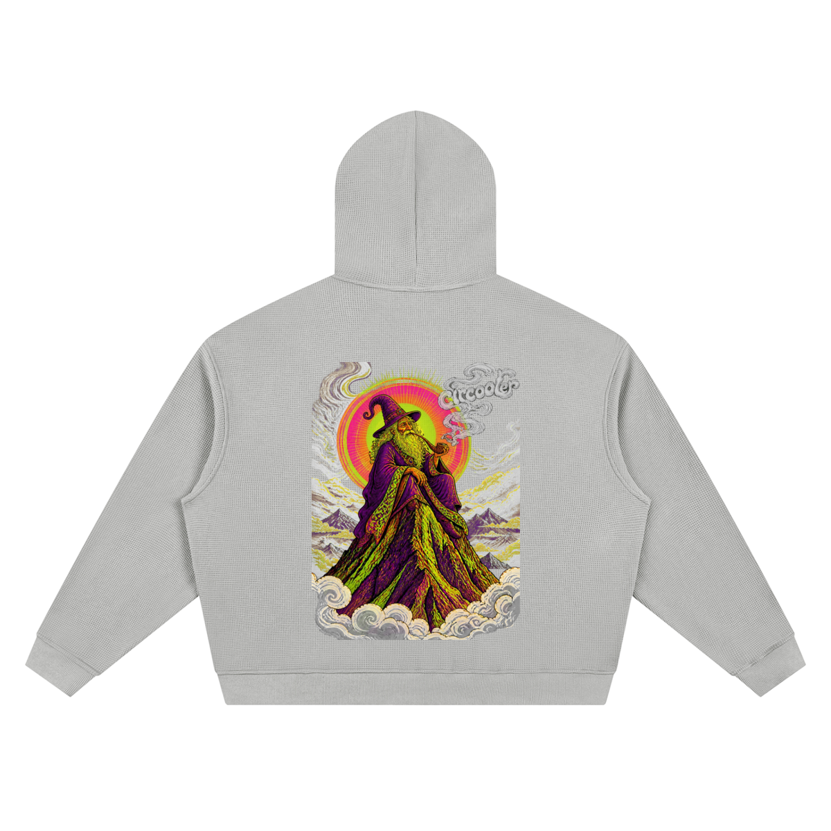 Waffle Wizard zip up hoodie in Light Gray, back