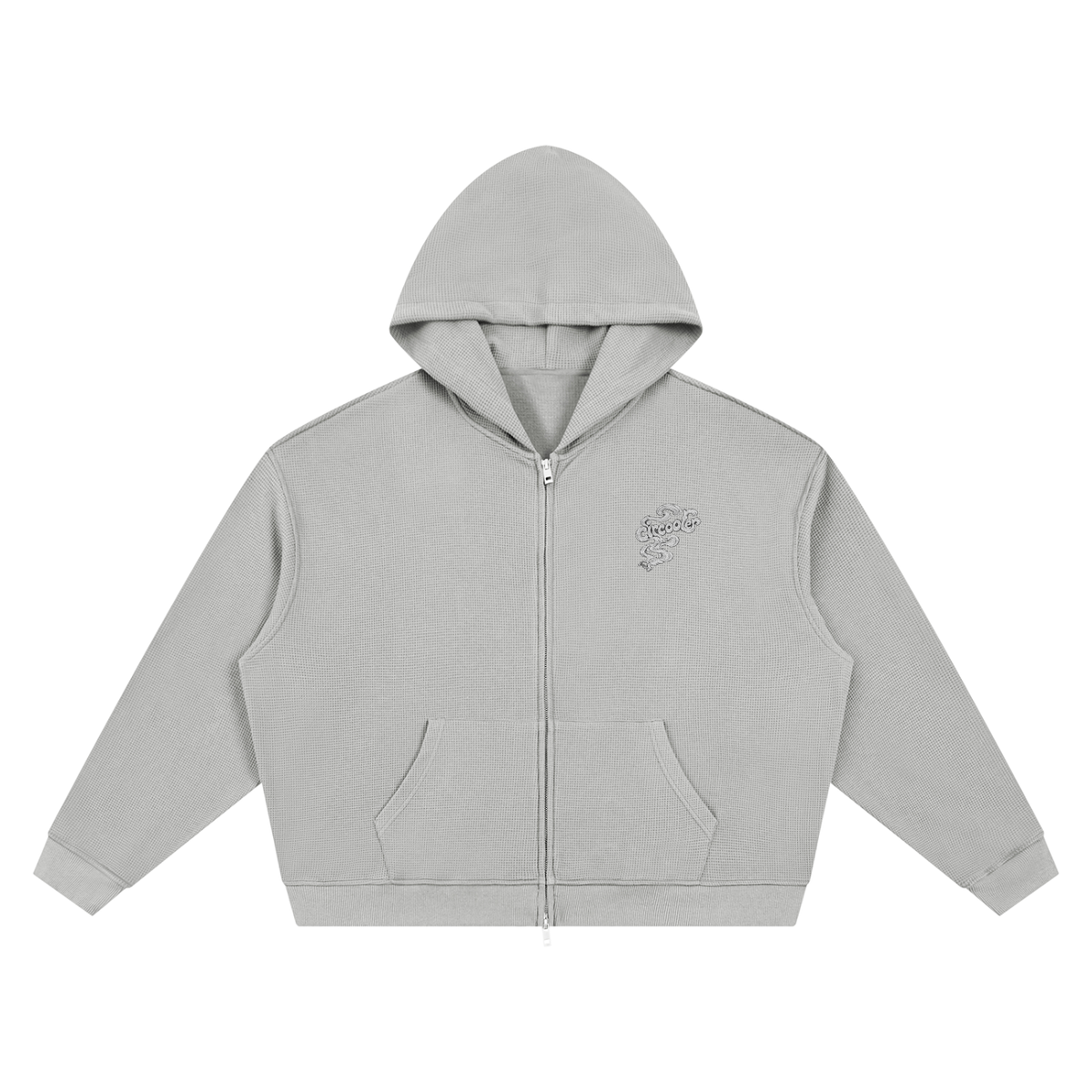 Waffle Wizard zip up hoodie in Light Gray, front