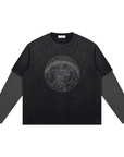 Vintage Wash Distressed Layer T-Shirt Black with Gray