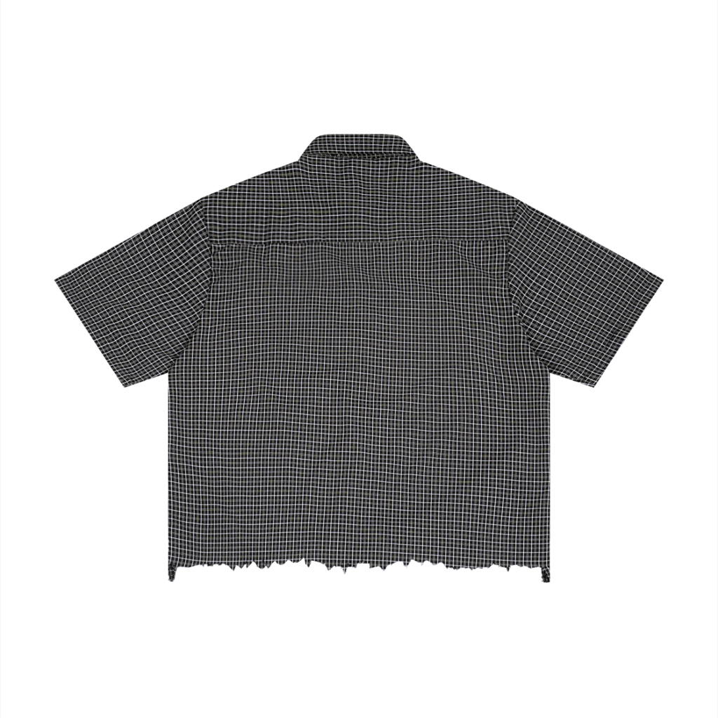 Distressed plaid boxy shirt, view 2