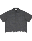 Distressed plaid boxy shirt with short sleeves