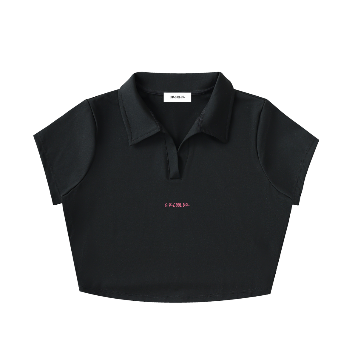 V-Neck Lapel Crop Top - Black/pink