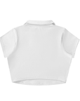 V-Neck Lapel Crop Top - White/Black