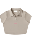 V-Neck Lapel Crop Top - Light Coffee/Pink