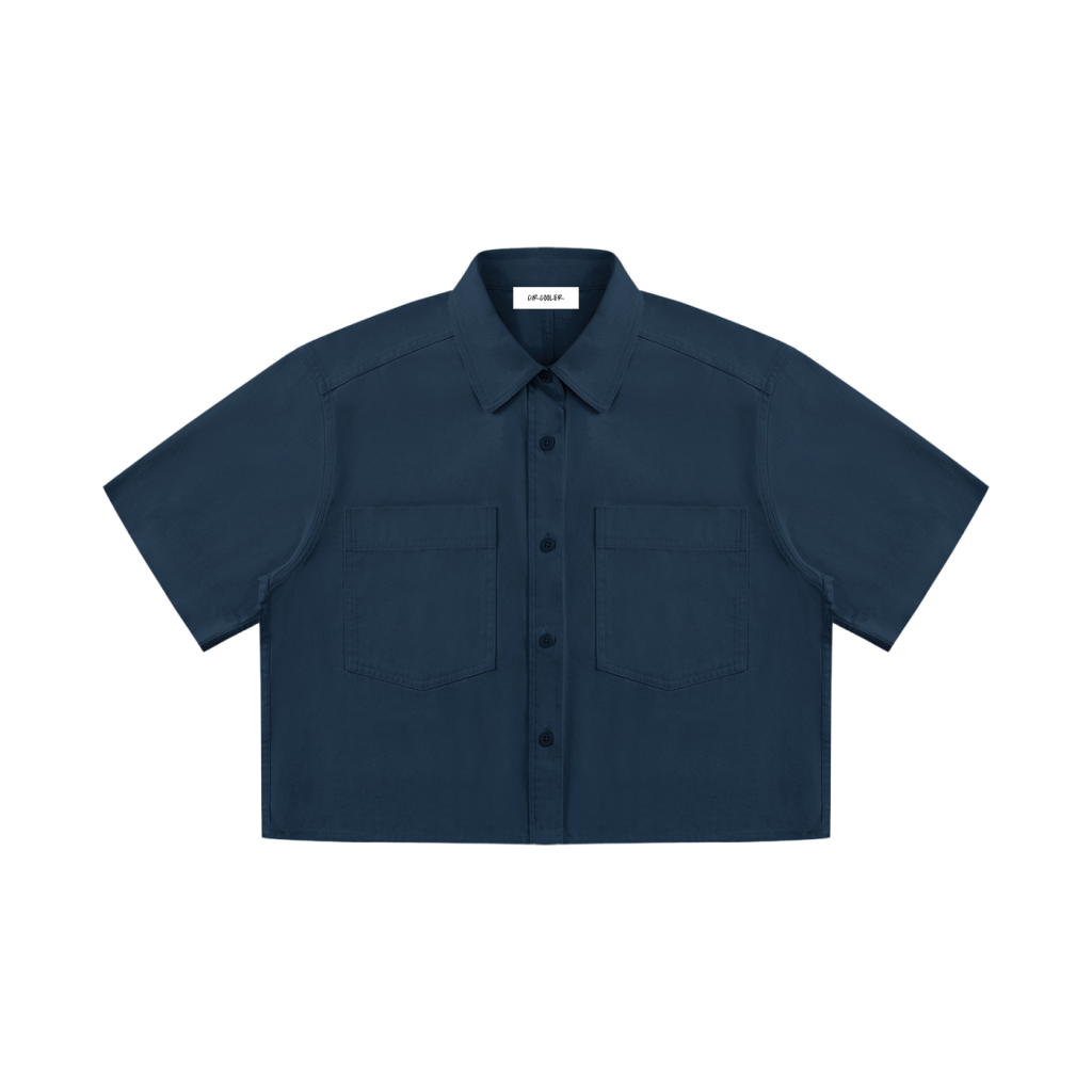 Women's crop short sleeve shirt in navy blue