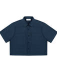 Women's crop short sleeve shirt in navy blue