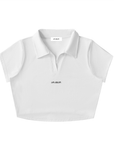 V-Neck Lapel Crop Top - White/Black