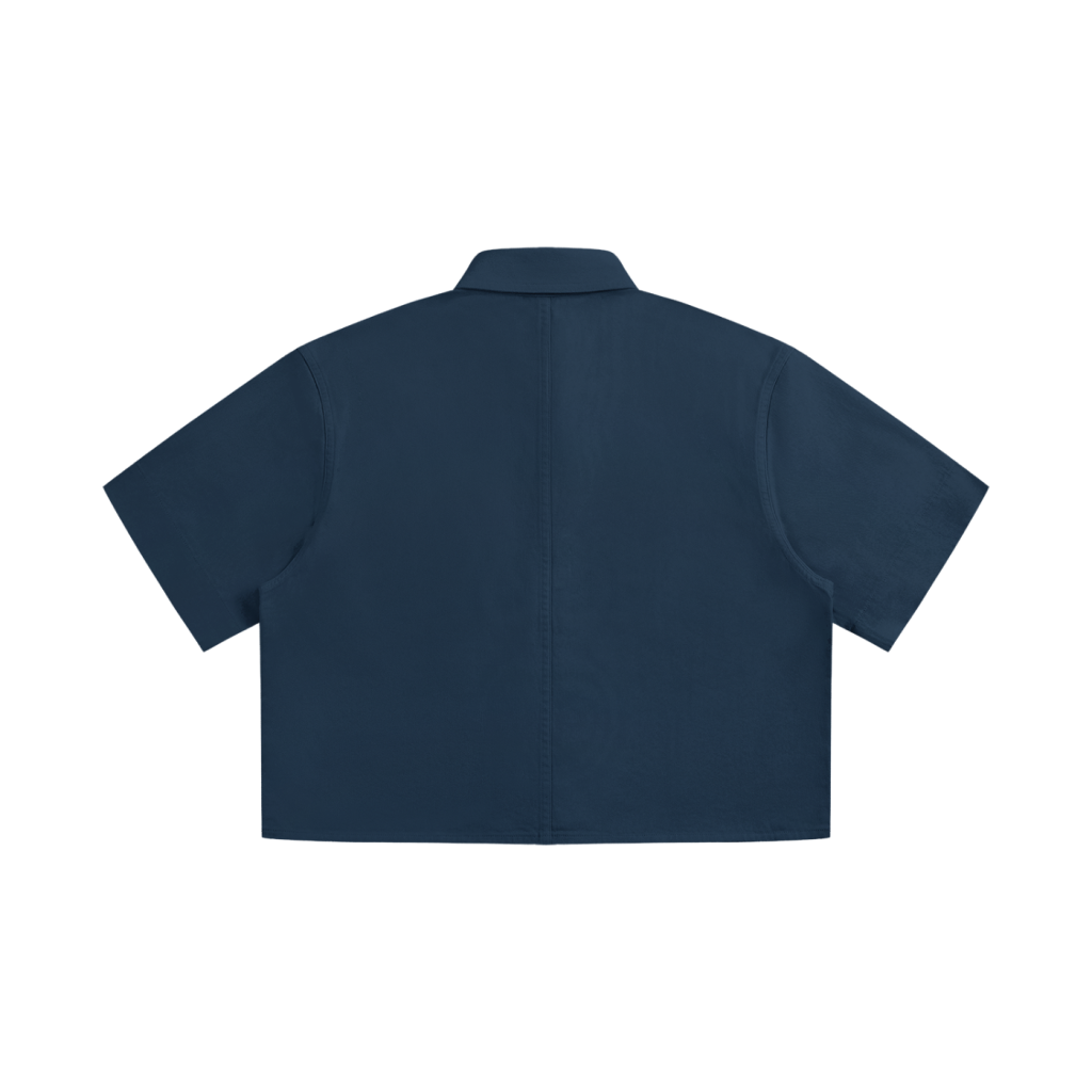 Women’s Crop Short Sleeve Shirt - Navy Blue/Pink