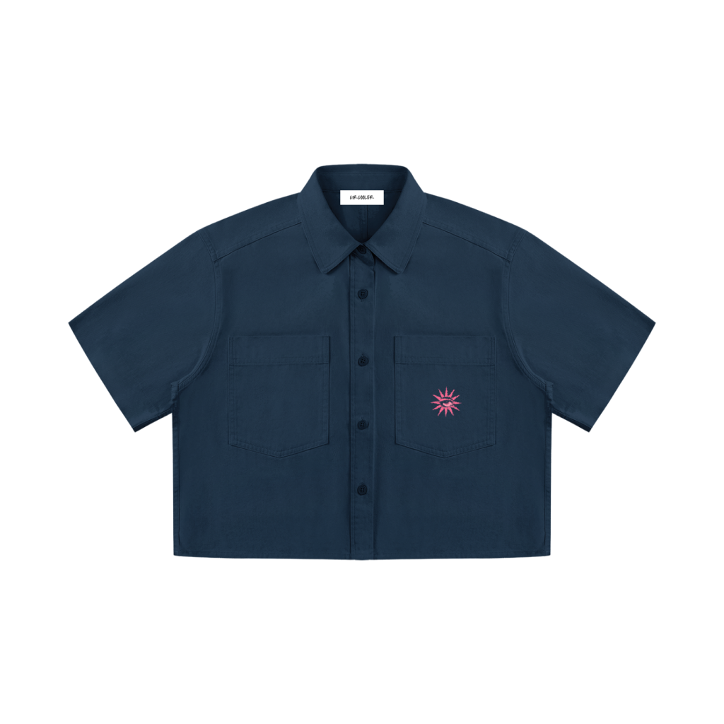 Women’s Crop Short Sleeve Shirt - Navy Blue/Pink