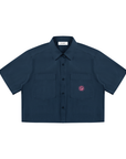 Women’s Crop Short Sleeve Shirt - Navy Blue/Pink