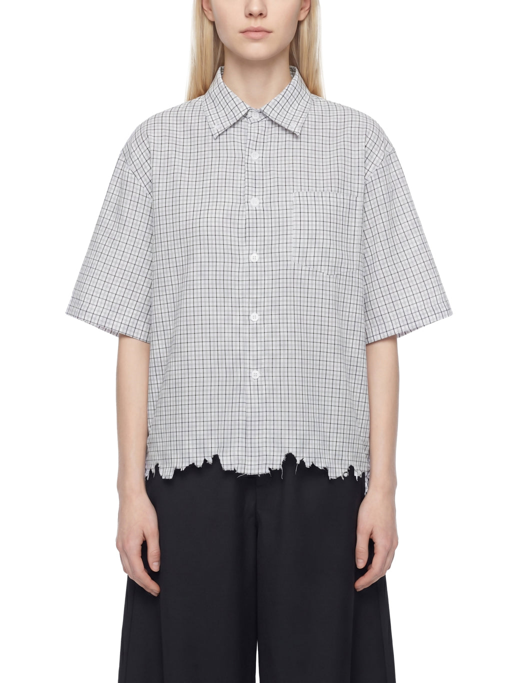 Distressed plaid boxy shirt, view 6