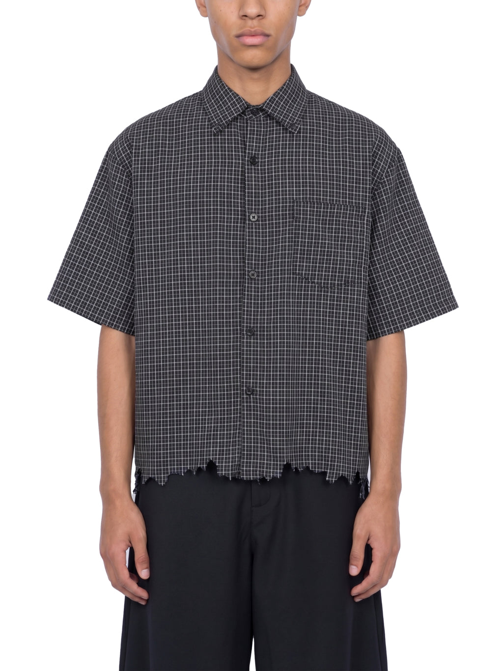 Distressed plaid boxy shirt, view 3