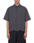 Distressed plaid boxy shirt, view 3