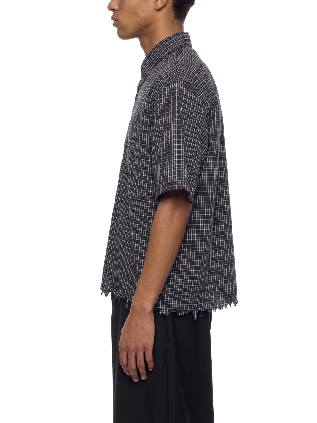Distressed plaid boxy shirt, view 4